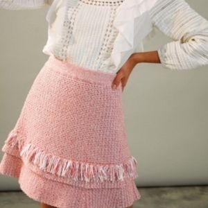 Maeve Anthropologie Tamara Pink Tweed Mini Skirt Fringed Chic Modern Feminine M